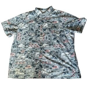 King Size Hawaiian American Flag Tikki Button Up Shirt Vacation 4XL Tall‎